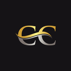 Initial Gold And Silver letter CC Logo Design with black Background. CC Logo Design.