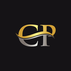 Initial Gold And Silver letter CP Logo Design with black Background. CP Logo Design.