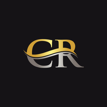 Initial Gold And Silver letter CR Logo Design with black Background. CR Logo Design.
