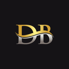 Initial Gold And Silver letter DB Logo Design with black Background. DB Logo Design