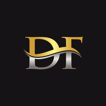 Initial Gold And Silver letter DF Logo Design with black Background. DF Logo Design