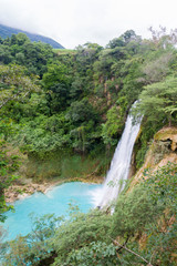 Naklejka na ściany i meble Amazing waterfall in san luis potosi, Mexico, seen from above