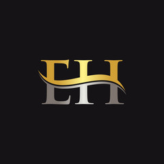 Initial EH Letter Linked Logo Business Vector Template. Gold And Silver letter EH Logo Design