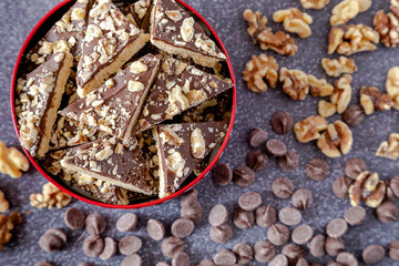 Holiday cookie gift of shortbread with chocolate and walnuts