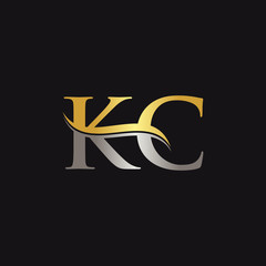 Initial Gold And Silver letter KC Logo Design with black Background. Abstract Letter KC logo Design