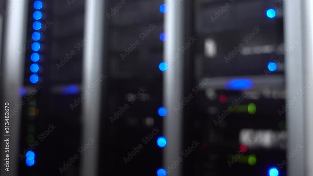 Aufkleber three rows of server racks. blurred background. motion shot. contains flicker