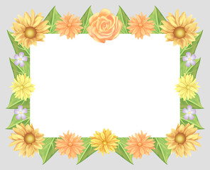 Floral frame colorful and beautiful rose flowers and leaves template decoration.