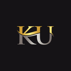Initial Gold And Silver letter KU Logo Design with black Background. Abstract Letter KU logo Design