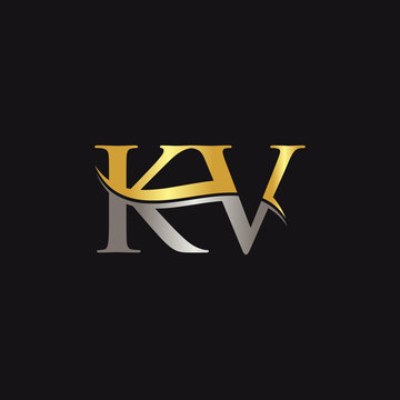 Initial Gold And Silver letter KV Logo Design with black Background. Abstract Letter KV logo Design