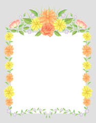 Obraz premium Floral frame colorful and beautiful rose flowers and leaves template decoration.