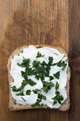 Slice of toast bread with mayonnaise spread