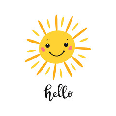 T-shirt Print Design for Kids with Little Cute Smiling Sun Icon and 