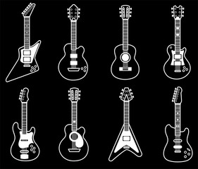 Vector guitar icons with white line art concept. To see the other vector guitar illustrations , please check Guitars collection.