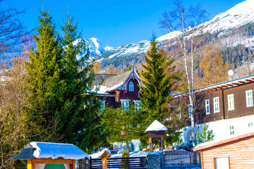 The popular ski resort in Tatranska Lomnica, High Tatras at winter