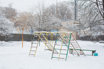 The playground is covered with snow a