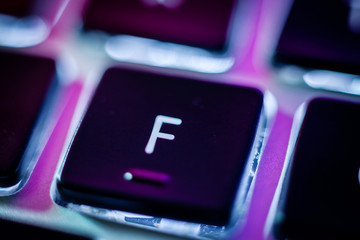 F key on computer keyboard close up