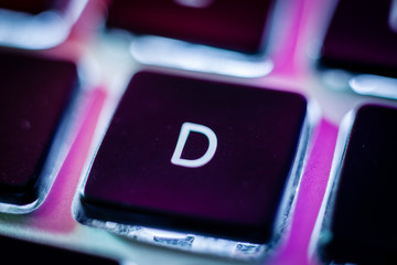 D key on computer keyboard close up