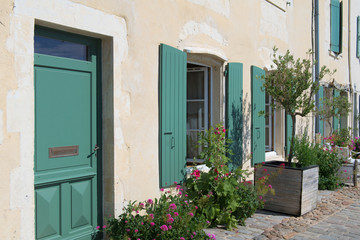 Fototapeta na wymiar House with green blinds