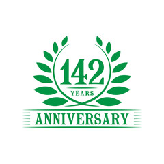 142 years logo design template. One hundred forty second anniversary vector and illustration.