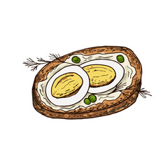 Sandwich with eggs. Hand drawn vector illustration. Isolated on white background.
