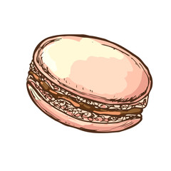 Macaroon cake. Illustrations for coffee houses or cafes. Hand drawn vector illustration. Isolated on white background.