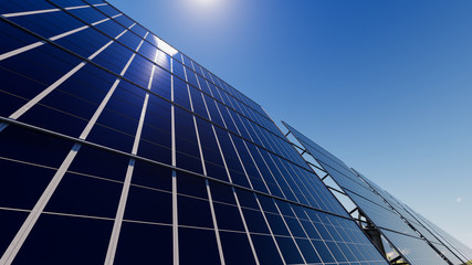 Obraz premium Surface of a Sunlit Solar Panel in Broad Daylight 3D Rendering