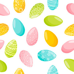 Color easter eggs seamless pattern. Hand drawn stock vector illustration.