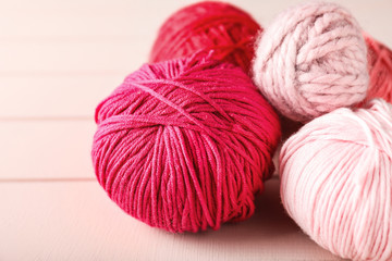 Fototapeta na wymiar Knitting yarn on white table