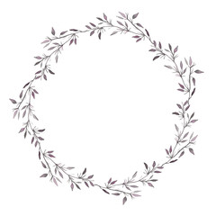 Fototapeta na wymiar Hand drawn watercolor illustration. Round frame beautiful wreath with leaves, flowers, branches. Design for wedding invitations, greeting cards, save the date invitation, prints, postcards.