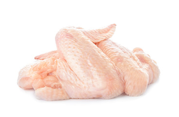 Raw chicken wings on white background