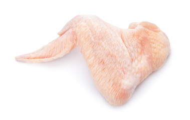 Raw chicken wing on white background