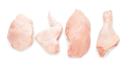 Raw chicken meat on white background