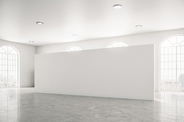 Modern gallery interior with empty wall