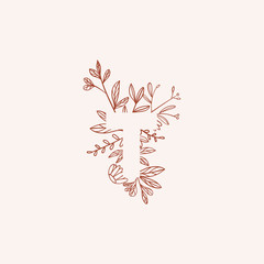 Negative space letter with flowers vector illustration. Isolated letter T made of flowers in elegant style. Outline of the seventh letter of alphabet with thin floral background