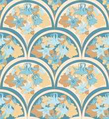 Aquilegia in art Nouveau style, seamless