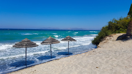 View of beach and waves in the sea, Greece 