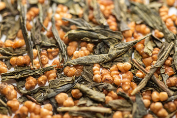 close-up of green tea with fried rice