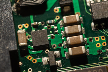 electronic computer board, microchip close up