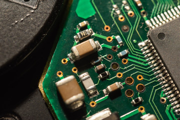 electronic computer board, microchip close up
