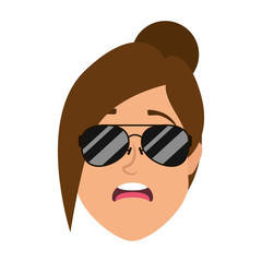 Fototapeta premium cute young woman head with sunglasses character