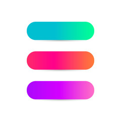 Obraz premium Three trendy empty gradient buttons with soft shadows isolated on white. Vector illustration. Blue, orange and violet gradient palette.