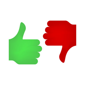 Thumb up, thumb down signs. Yes and no symbols. Like and dislike. Hands voting pros and cons.