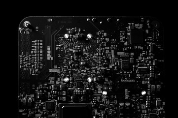 detail of small motherboard on dark background