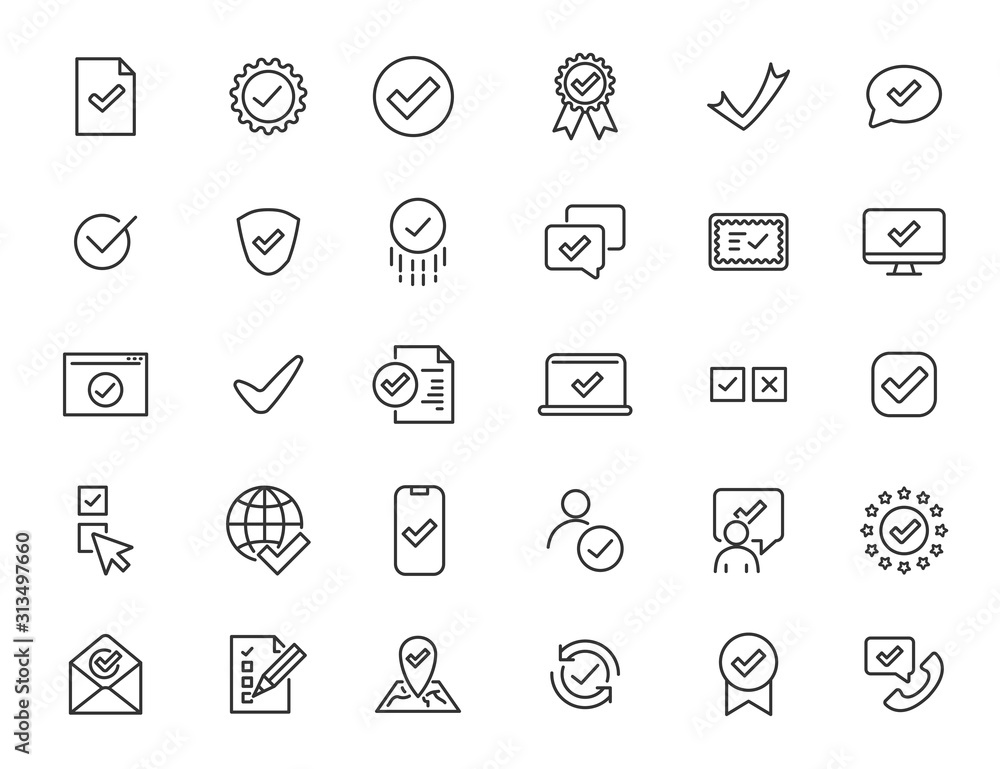 Poster set of linear approve icons. check icons in simple design. vector illustration