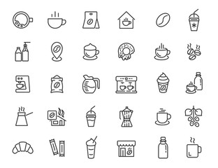 Set of linear coffee house icons. Coffee drink icons in simple design. Vector illustration