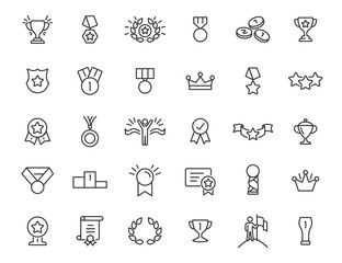 Set of linear trophy icons. Award icons in simple design. Vector illustration