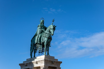 Monument to St. Stephen next to Matthias Church on Holy Trinity Square in Budapest, Hungary.