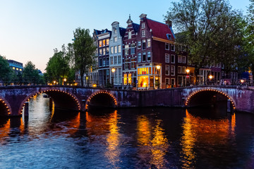 Traditional Dutch townhouses at Keizersgracht canal in Amsterdam, Netherlands