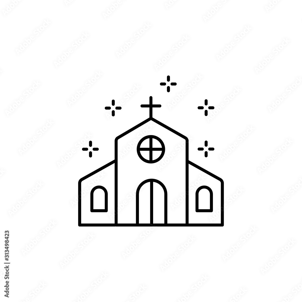 Poster building, church icon. simple line, outline vector of new year icons for ui and ux, website or mobil