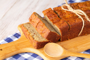Loaf of Banana Bread With Wood Spoon